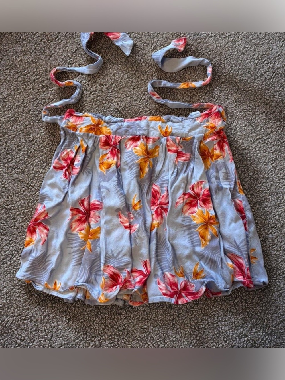 Forever 21 Light Blue Floral Tie-Waist Skirt